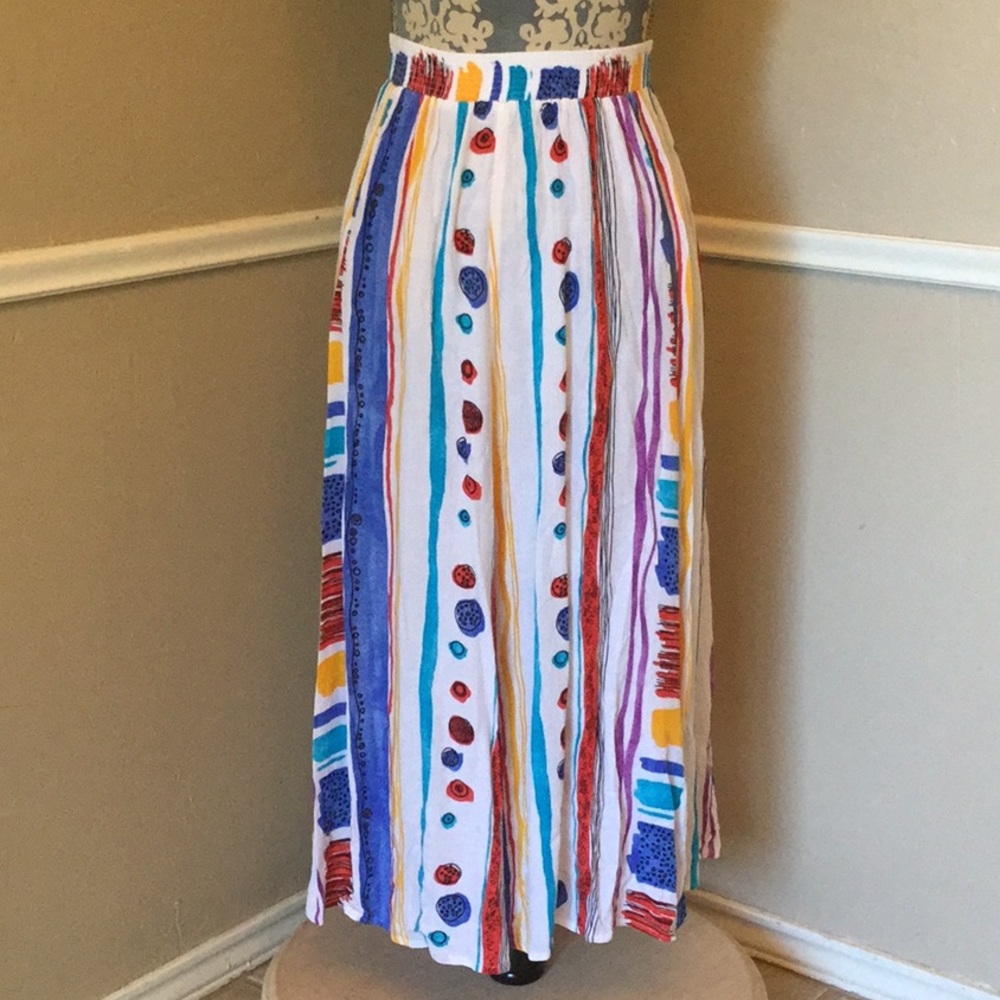 Huge SALE Vtg Watercolor Geo Stripe Elastic Waist